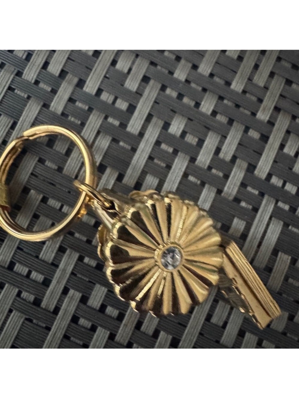 Vintage Whiting & Davis Gold Floral Crystal Keyring  Whistle